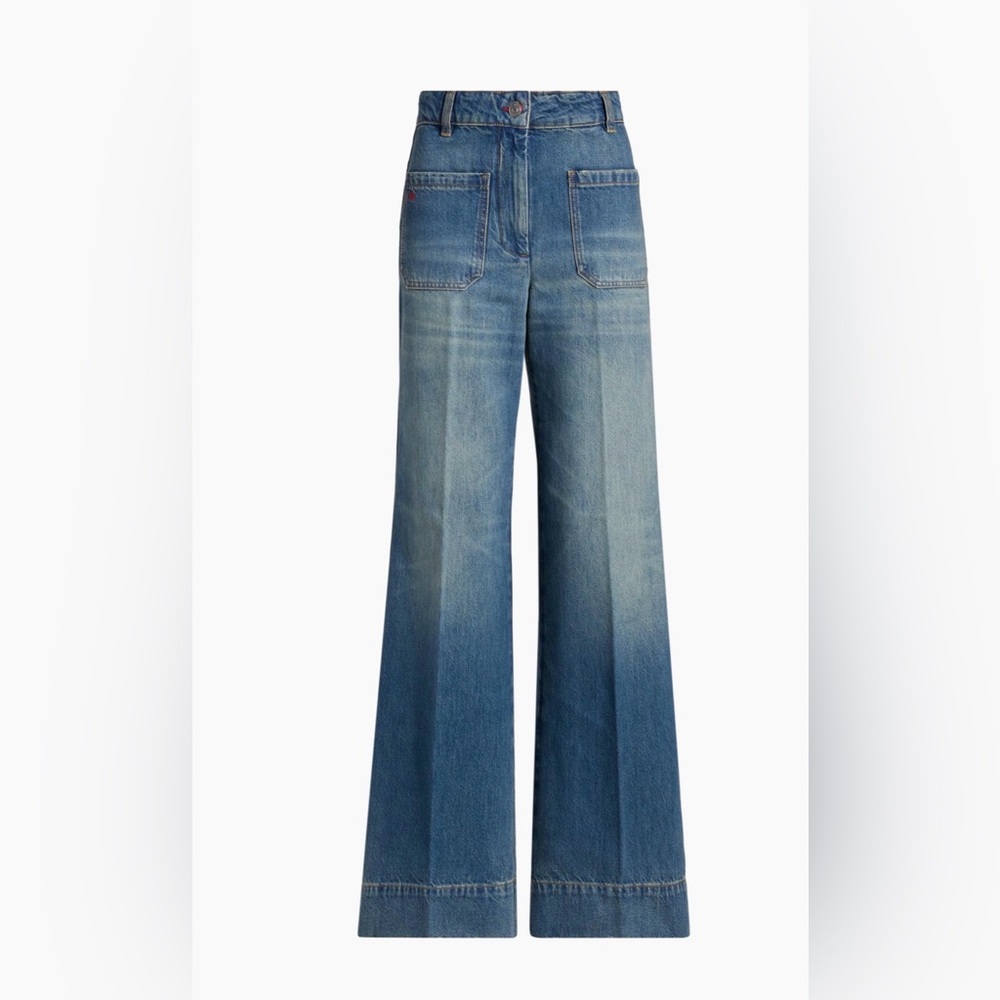 Victoria Beckham Two-Tone Wide-Leg High-Rise Jeans - Blue
